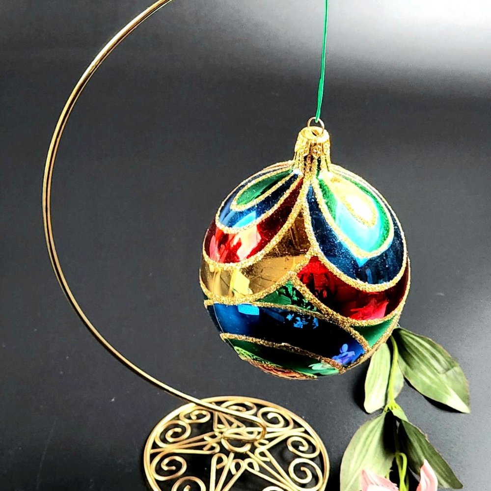 Vintage- Handblown Beautiful Colorful Christmas Ornament - 5" Long,4" Across